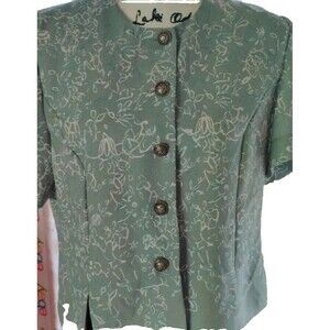 LESLIE FAY Women’s Size12P  Top Silver Buttons Green Floral With Front Slits
